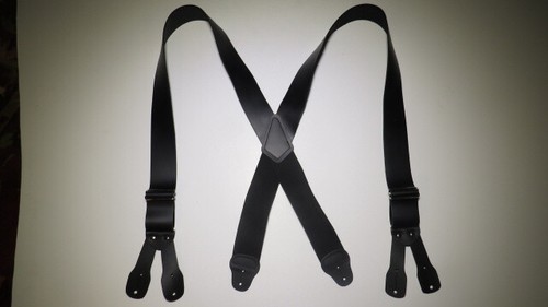 Men's X-Style Suspenders with Button On Ears in Fake Leather, USA Made - Picture 4 of 4
