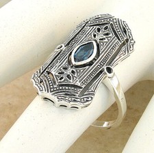 GENUINE LONDON BLUE TOPAZ 925 STERLING SILVER DECO ANTIQUE STYLE RING   1083X