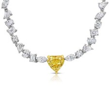 18.32ct Mixed Shape White Lab Grown with Fancy Yellow Heart 14k Tennis Necklace