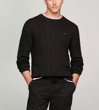  94.5 Tommy Hilfiger Men's Cotton Cable Knit Crewneck Sweater Black Size M