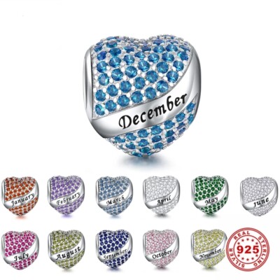 Geburtsstein Charm Monat Liebe Herz 925 Sterlingsilber Perle Geburtstag  