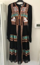 ASOS Black Boho Folk Floral Embroidered Midi Dress w/ Sheer Sleeves Size 0