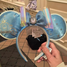 Disney Parks Cinderella Pumpkin Carriage Blue Minnie Mouse Ears Headband Party