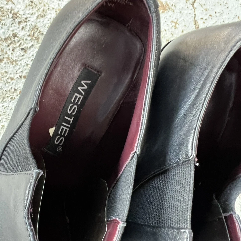 复古 90 年代皮革方头短靴女式 8.5 W Blk 粗跟垃圾 Y2K 码 — 第 4/4 张图片