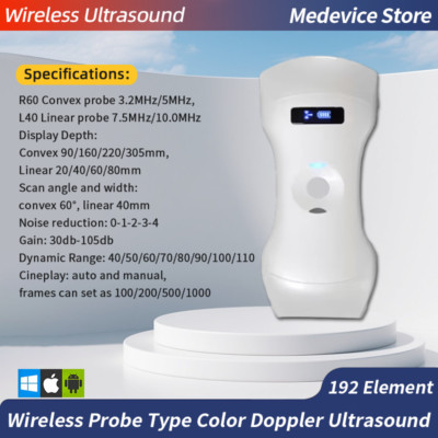 192 Elements Color Doppler Wireless Ultrasound 3 in 1 Linear/Convex