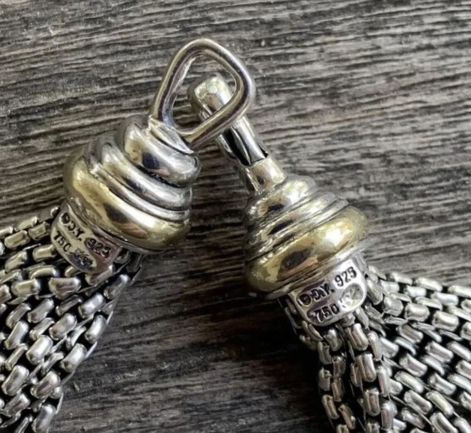 David Yurman Diamante Bola 8 Filas Multi Caja Cadena Collar Plata/Oro 18K Extremos Foto 3 de 4