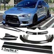 For Mitsubishi Lancer EVO Front Bumper Lip Spoiler Side+Skirts+Rear Glossy Black