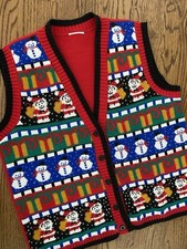 Vtg Over The Top Crazy Busy Ugly Christmas Sweater Vest Santa Snowmen XXL 3XL