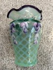 Fenton Willow Green Diamond Optic Plum Crest Wisteria Flowers Vase handpainted — photo 1