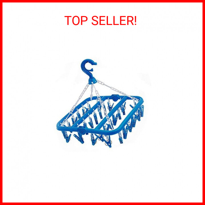 SteelFever Foldable Clip and Drip Hanger with 32 Clips - Plastic Hanging Drying