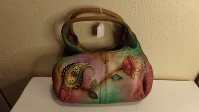 Anuschka Hand Painted Leather Purse Beautiful Roses Flower Pattern with Tote