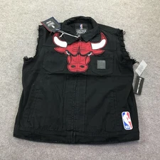 Chicago Bulls Vest Mens XL Black NBA Basketball Sleeveless Denim Applique Cutoff