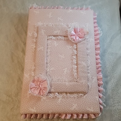 Vtg 80's Fabric Ruffles Lace Photo Album Scrapbook Cottage Lace Pink Binder