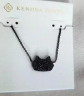 😍 Kendra Scott Elisa Cat Kitty Pendant Necklace black drusy gunmetal new