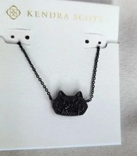 😍 Kendra Scott Elisa Cat Kitty Pendant Necklace black drusy gunmetal new