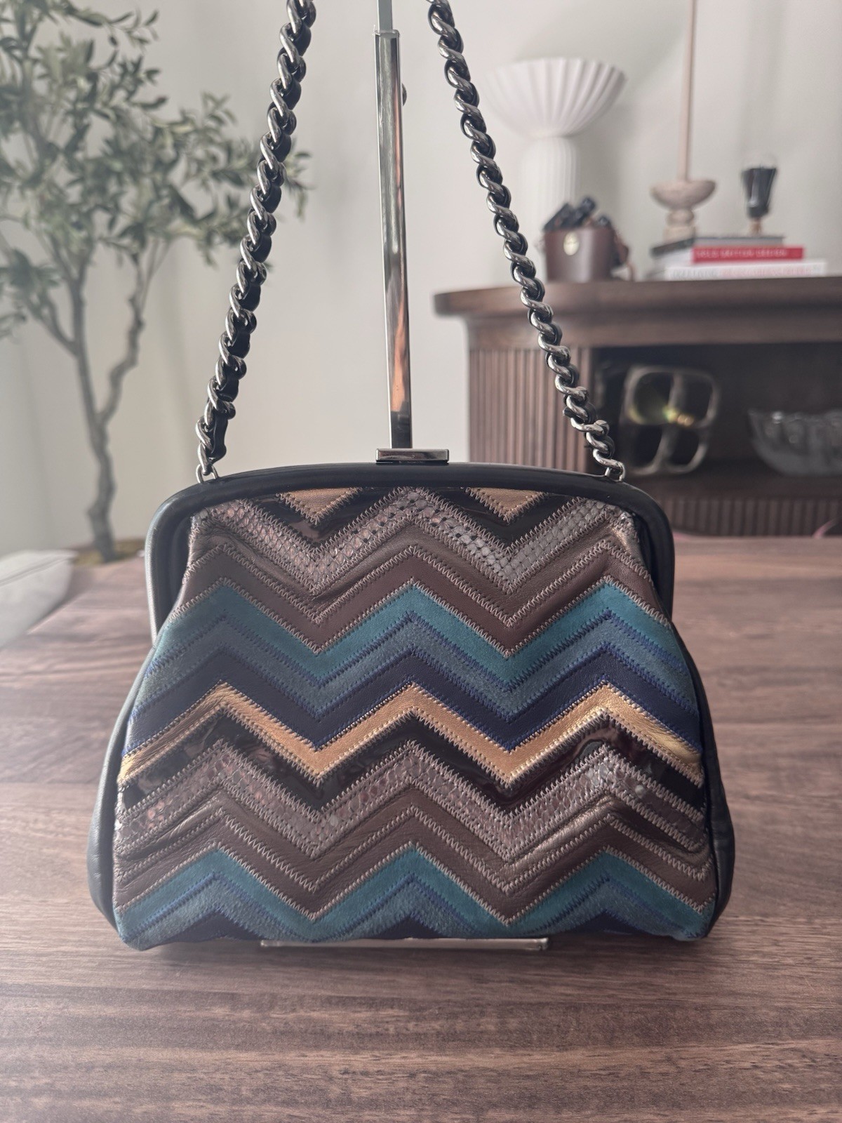 Chanel Leather Patchwork Chevron Frame Handbag, C… - image 2