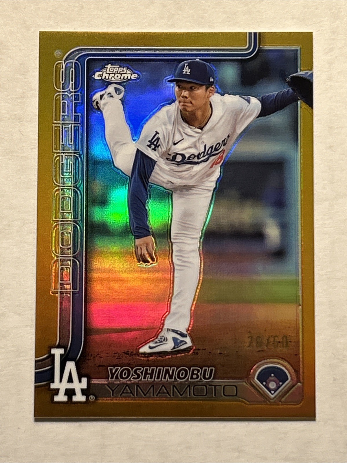 2025 Topps Chrome #179 True Gold Refractor /50 Yoshinobu Yamamoto WS MVP