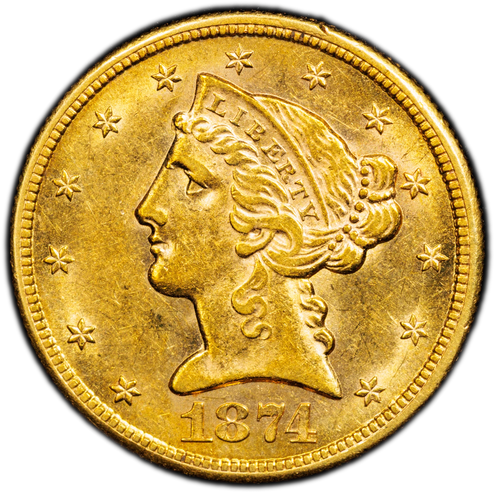 1874-CC $5 Liberty Head Half Eagle PCGS AU58 (CAC)