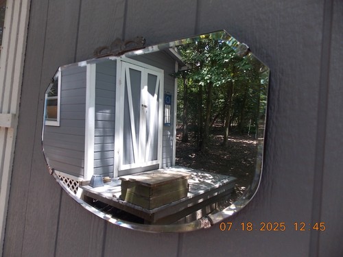 Old English Deco Frameless Beveled Glass Mirror W/Topper 25 5/8" X 16 1/2 0 S&H - Picture 3 of 13