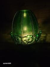 Vtg Fenton Beaded Daisy Fairy Lamp Rare Emerald Green Rare HTF Light 60s/70s 