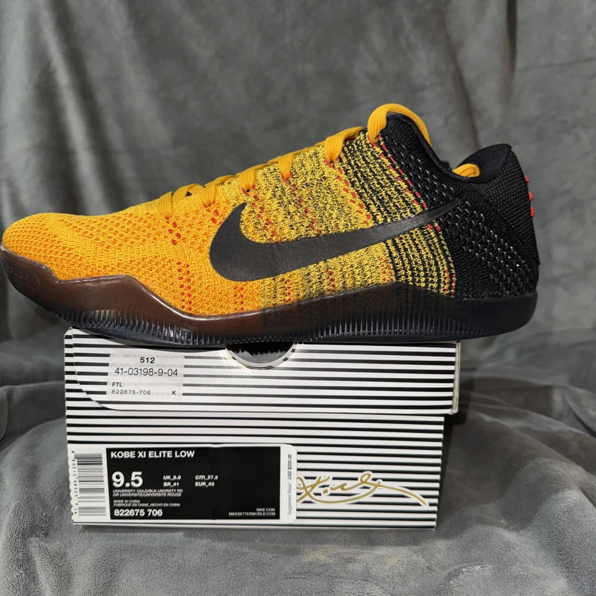 Nike 2016 Kobe XI Elite Low Bruce Lee Yellow Black 9.5 Eur 43 822675-706 NIB NEW Nike Kobe 11 Elite Low Bruce Lee for Sale | Authenticity  main image 3