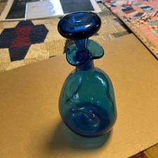 Vintage Blenko Winslow Anderson Ocean Blue Pinched Decanter With Stopper