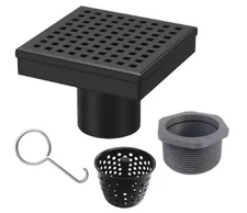 RELN 4 in. x 4 in. Matte Black Square Shower Drain with Square Pattern Drain Cov