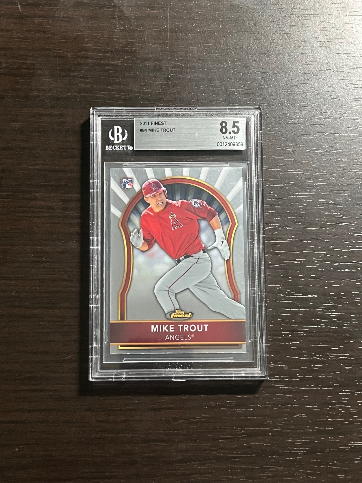 MIKE TROUT 2011 Topps Finest Rookie RC Card #94 Graded BGS 8.5! LA Angels