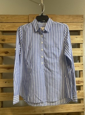 J.Crew Factory Blue Striped Button Front Roll Tab  Shirt Size Size S BBL JD