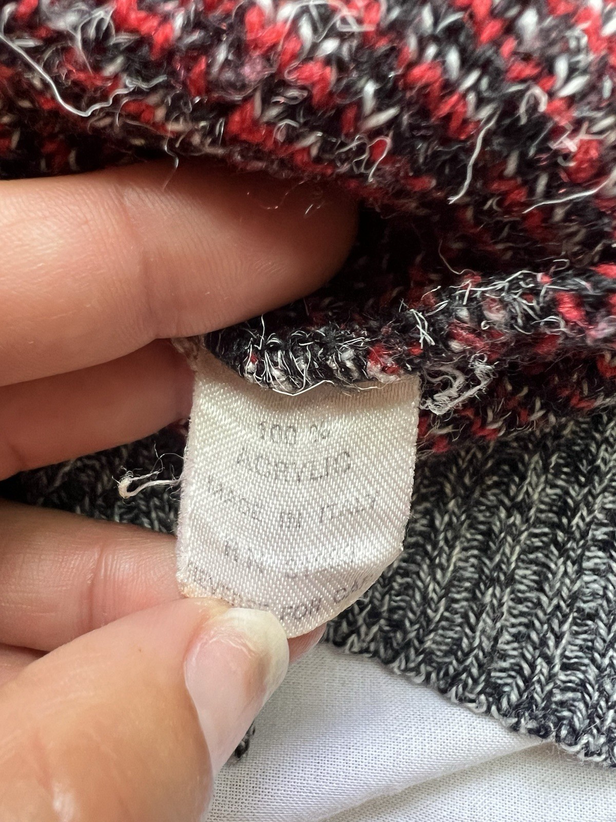 Patchwork Knit Sweater with Red and Grey Checks M… - image 7