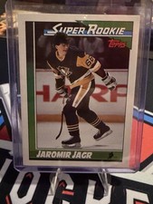 Topps 1991-92 Jaromir Jagr Super Rookie #9 Pittsburgh Penguins NHL Card. rookie card picture