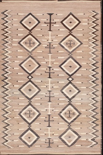 Antique Navajo American Allover Geometric Grey 1930s Rug