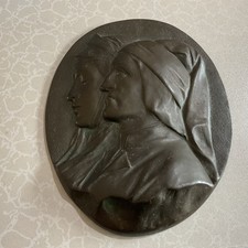 Dante & Beatrice Victorian Wall Plaque Grand Tour Spelter Cameo Relief 