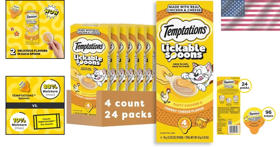 Cucharas lamibles golosinas para gatos de pollo y queso - Paquete de 24 unidades de delicia gourmet Foto 2 de 4