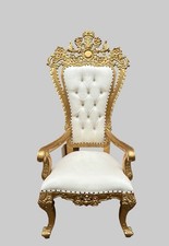 Emperor Throne Chair   -  Gold Frame with White Leather - Wedding Furniture