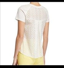Veronica Beard Mauna White Eyelet Back Short Sleeve Tee Womens S