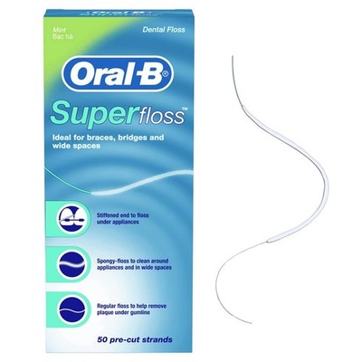 Oral-B Super Floss Pre-Cut Strands Dental Floss, Mint, 50 Count (Pack of 1) 