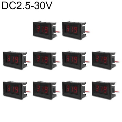 10 Stück Digital DC Spannungsmesser 0,36 Zoll LED Display 2,5-30V mit Shell & Kabeln