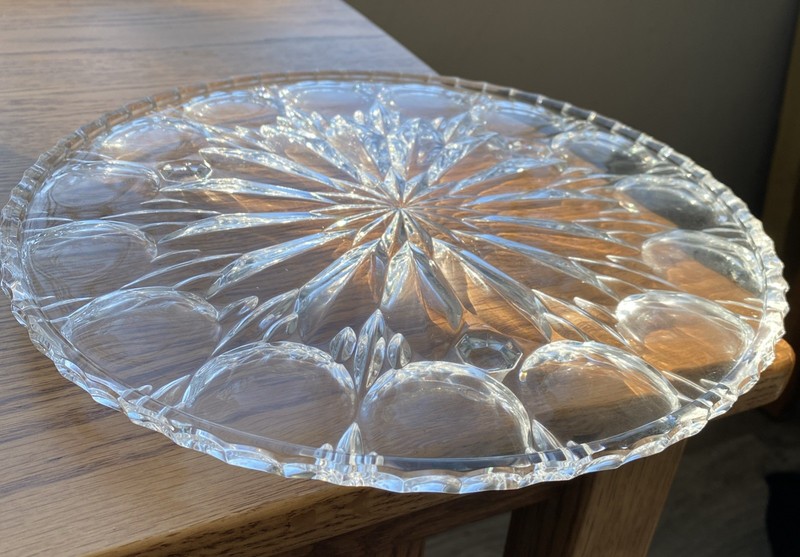 Colony Glass Clear Glass "Celeste" 11"  Footed Cake Plate Round & Oval Dots