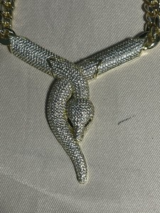 Authentic 18” 14k gold plated chain with iced out snake pendant