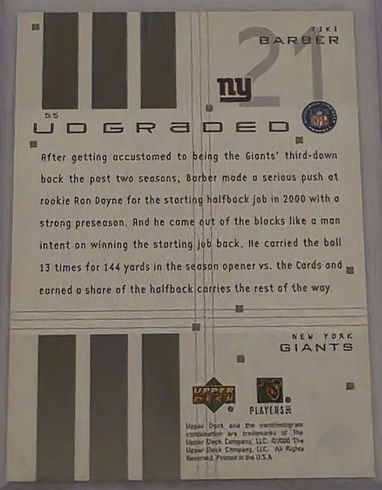 TIKI BARBER 2000 Upper Deck UD Graded /1500 #55 New York Giants - Image 2 of 3