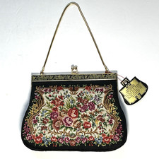 Vtg Traditional Chinese Petit Point Hand Embroidered Floral Evening Bag Purse