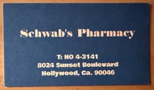 Schwab's Pharmacy - Sunset Blvd - Hollywood, Ca. Business card -See Description