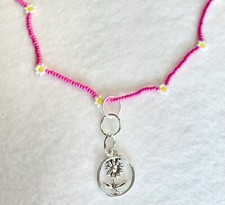 Daisy Necklace Choker Bright Pink White Sterling Silver Circle Charm