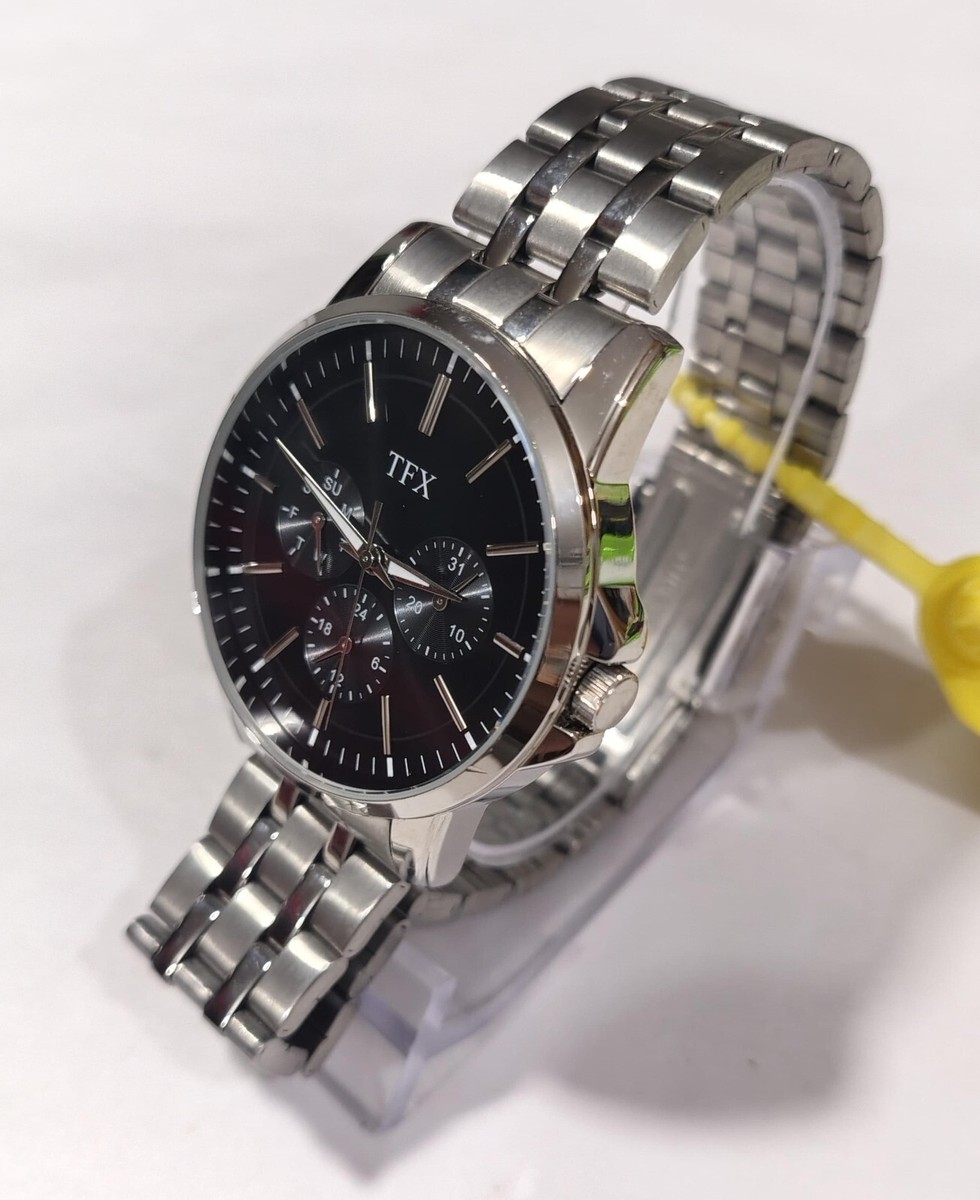 TFX by Bulova Watch Mens 40mm Black Dial Stainless Steel Day Date