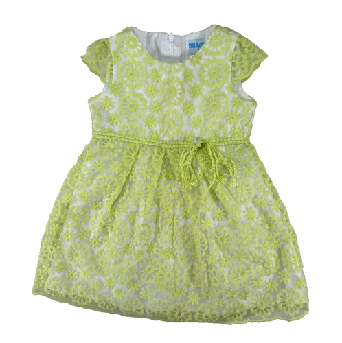 Luli & Me Toddler Dress Size 2T Floral Embroidered Lime Green Summer Outfit