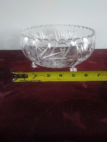 VINTAGE BOHEMIAN CZECH CUT CRYSTAL PINWHEEL STAR VERTICAL CUT FOOTED CANDY DISH - Picture 6 of 8