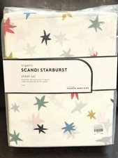 NEW Pottery Barn Modern Baby + Kids Scandi Starburst Queen Sheet Set Multi Stars