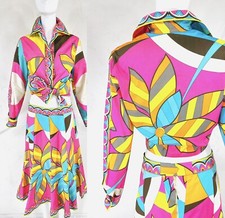 Epic 1960s Collector's Vintage EMILIO PUCCI Pink Floral Skirt Top Dress Set, M