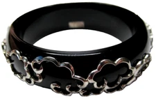 SHANGHAI TANG Sterling Silver 925 Black Bangle Bracelet